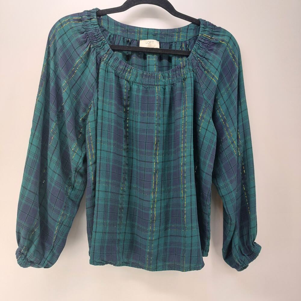 Loft Outlet Green Plaid Women's Top Size LP Casual